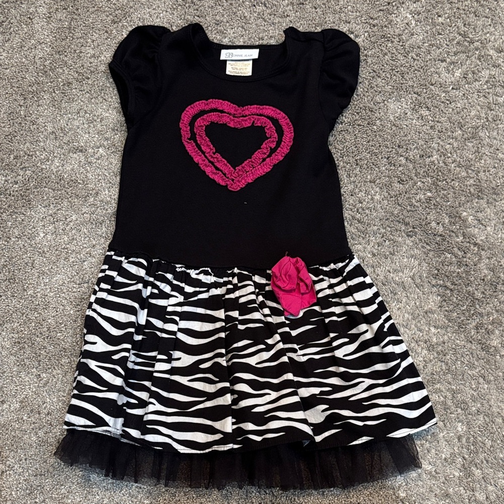 Bonnie Jean Black and Pink Dress with Zebra Skirt